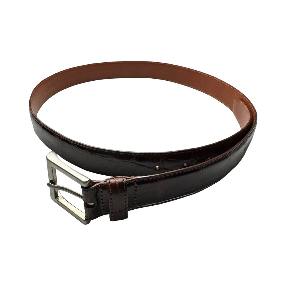 Bespoke Dark Brown Caiman Crocodile Brass Buckle Mens Belt Size 38 NWOT